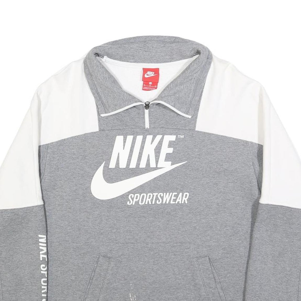 NIKE Womens Grey & White Sportswear Sweatshirt XL Half Zip Casual