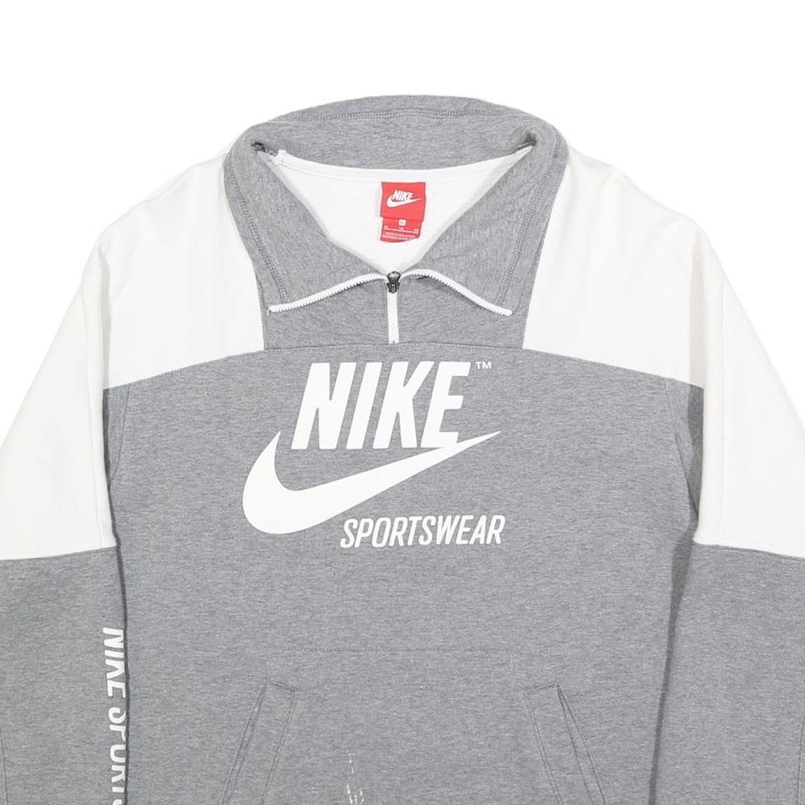 NIKE Womens Grey & White Sportswear Sweatshirt XL Half Zip Casual