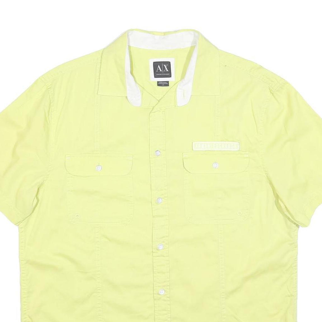 ARMANI EXCHANGE Mens Yellow Casual Shirt L Cotton Blend Short Sleeve Button