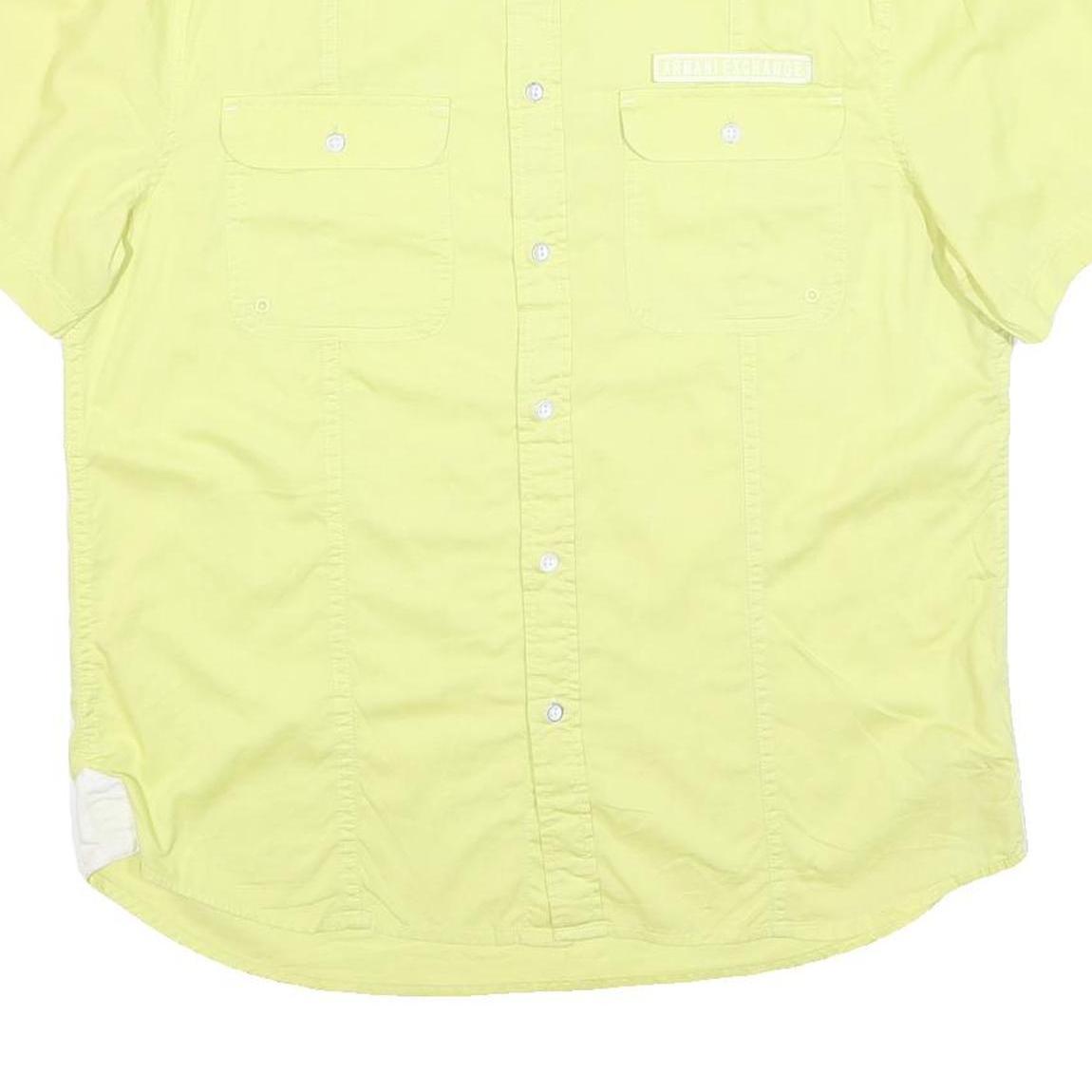 ARMANI EXCHANGE Mens Yellow Casual Shirt L Cotton Blend Short Sleeve Button