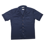 Mens Navy Blue Plain Shirt Button Short Sleeve M Polyester Blend Casual