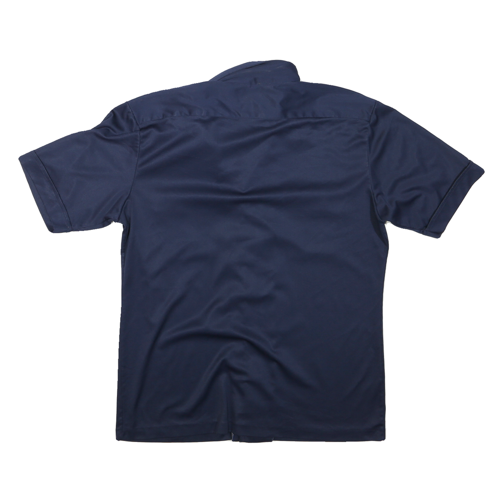 Mens Navy Blue Plain Shirt Button Short Sleeve M Polyester Blend Casual