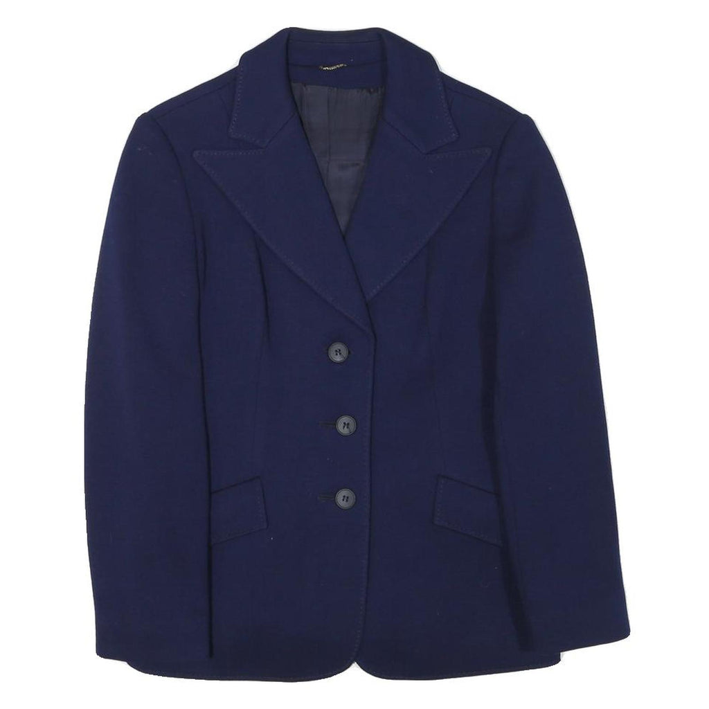 Womens Navy Blue Tailored Wool Jacket Button Closure XS Woven Classic Blazer