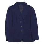 Womens Navy Blue Tailored Wool Jacket Button Closure XS Woven Classic Blazer