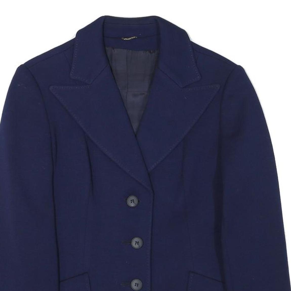 Womens Navy Blue Tailored Wool Jacket Button Closure XS Woven Classic Blazer
