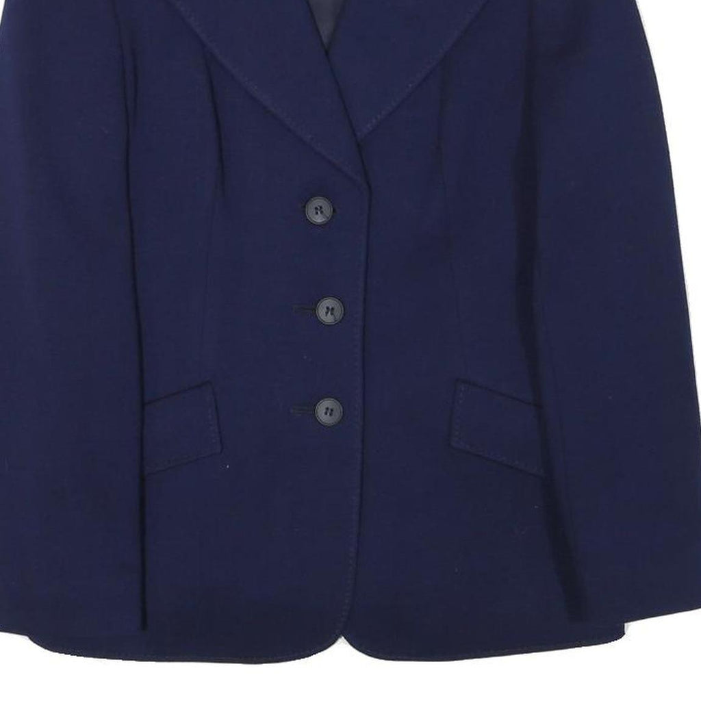 Womens Navy Blue Tailored Wool Jacket Button Closure XS Woven Classic Blazer