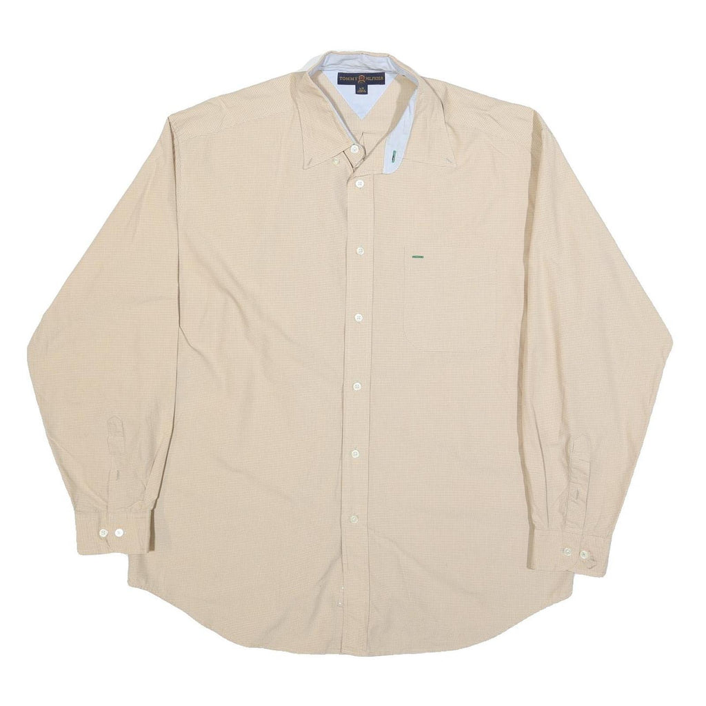 TOMMY HILFIGER Mens Beige Slim Cotton Shirt L Long Sleeve Button Collar Casual