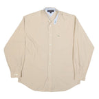 TOMMY HILFIGER Mens Beige Slim Cotton Shirt L Long Sleeve Button Collar Casual