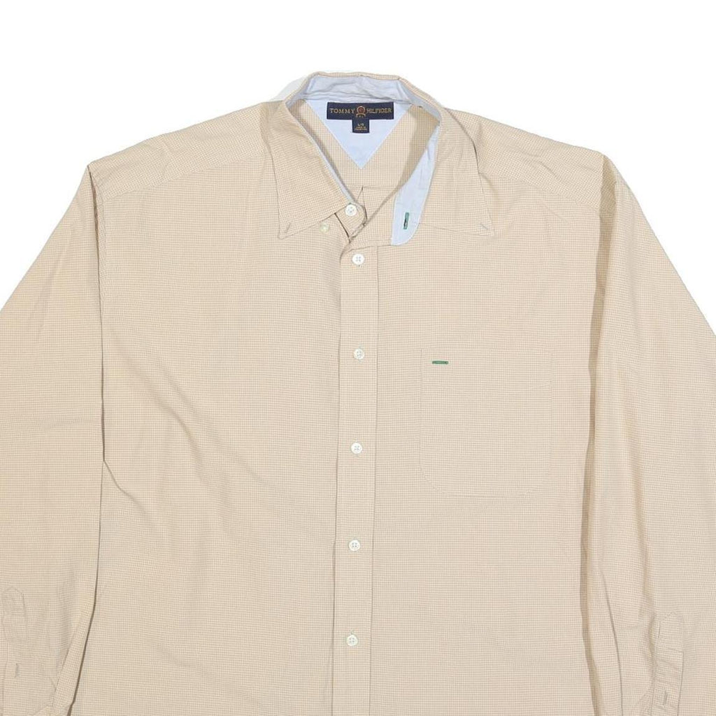 TOMMY HILFIGER Mens Beige Slim Cotton Shirt L Long Sleeve Button Collar Casual