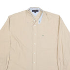 TOMMY HILFIGER Mens Beige Slim Cotton Shirt L Long Sleeve Button Collar Casual