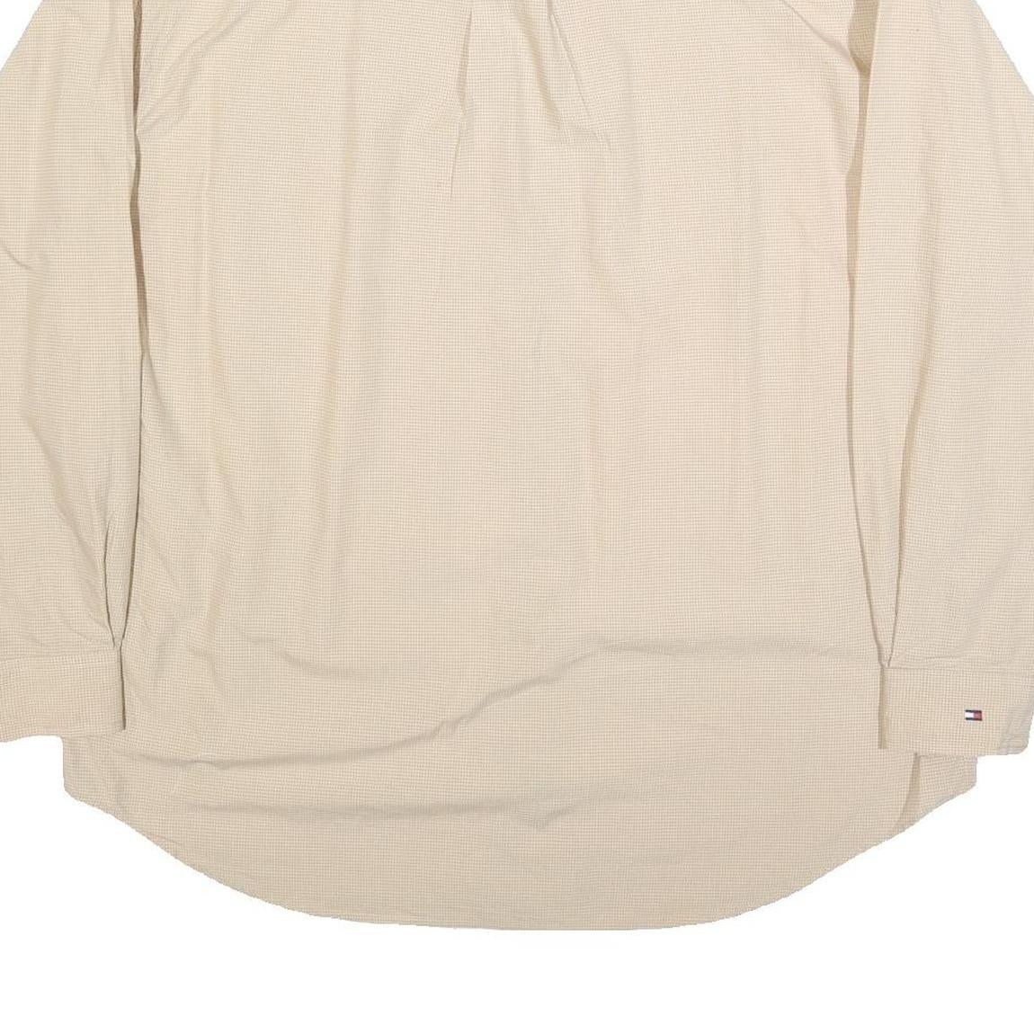 TOMMY HILFIGER Mens Beige Slim Cotton Shirt L Long Sleeve Button Collar Casual