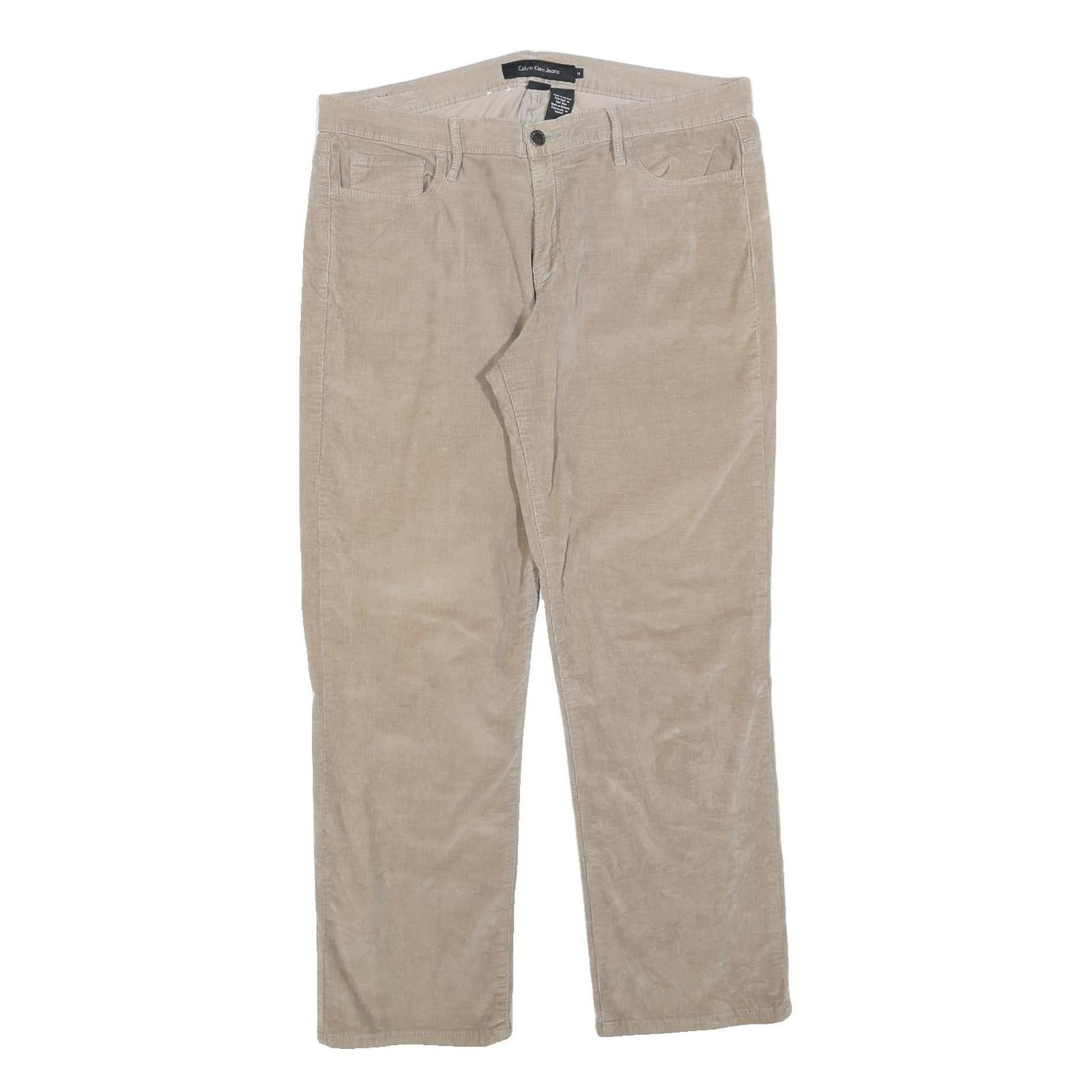 CALVIN KLEIN JEANS Womens Cotton Blend Beige Regular Straight Trousers W34 L28