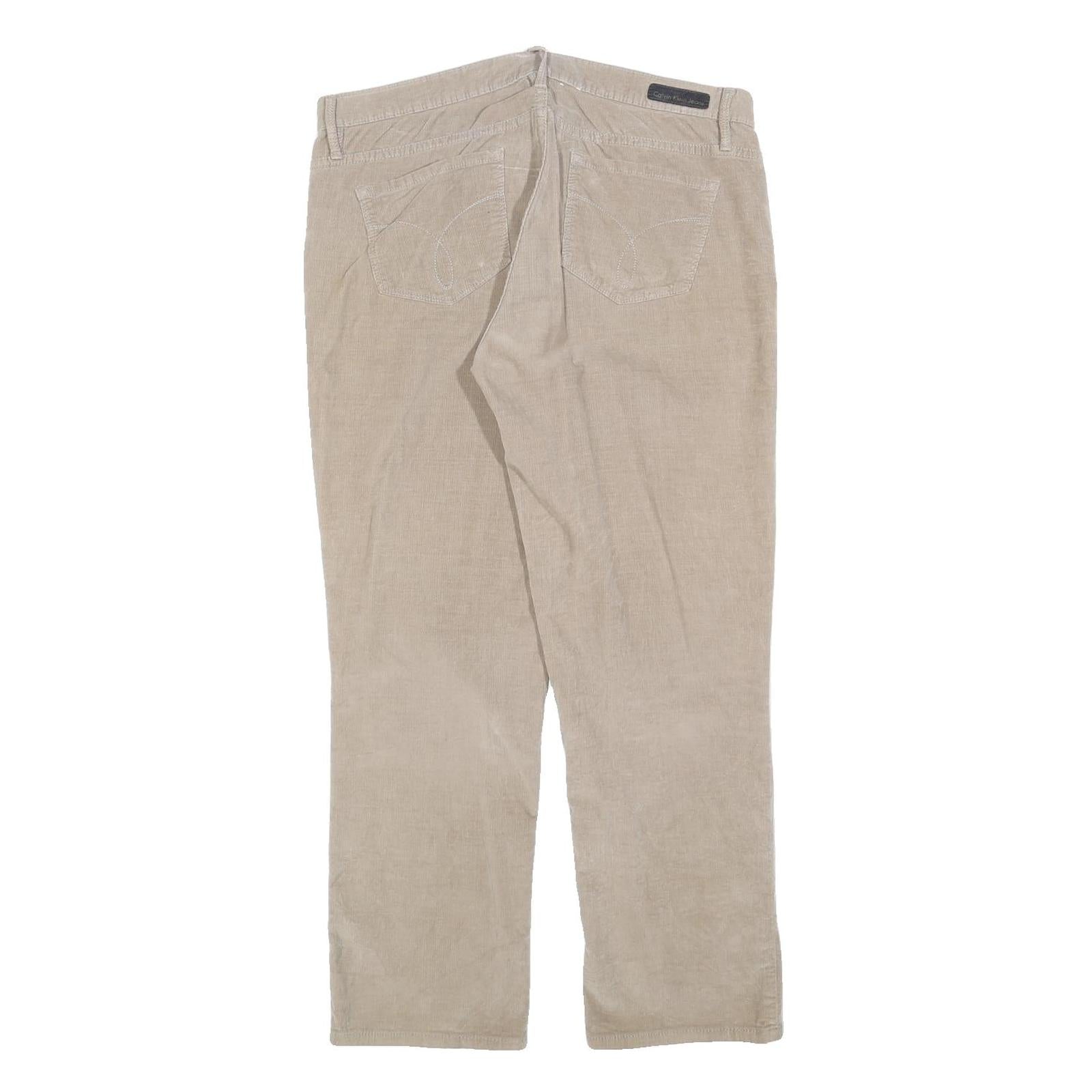 CALVIN KLEIN JEANS Womens Cotton Blend Beige Regular Straight Trousers W34 L28