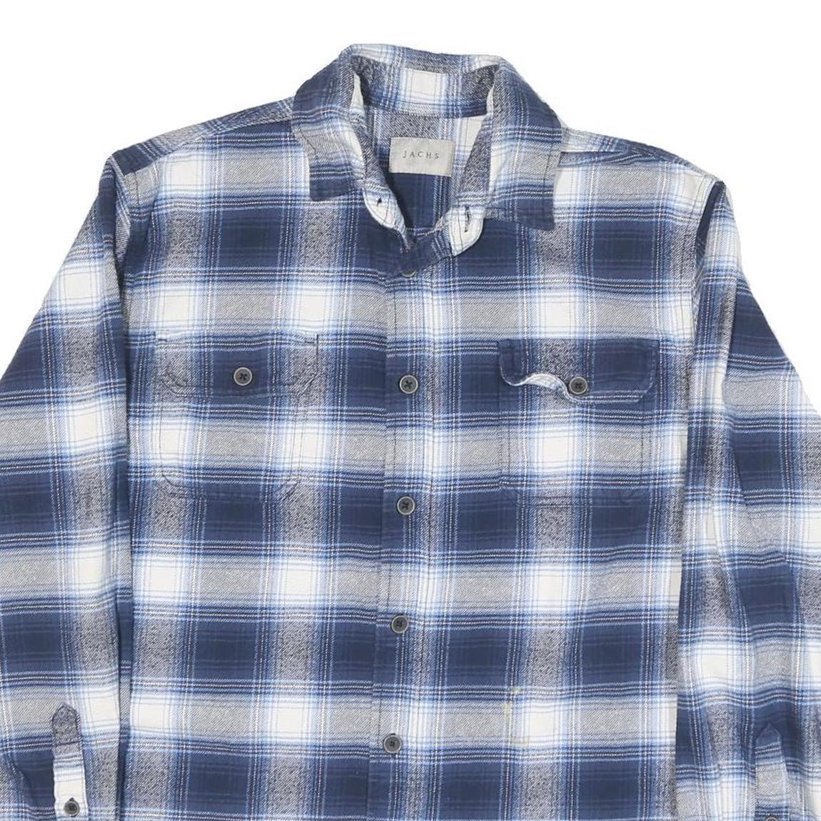 JACHS Womens Blue & White Checked Shirt M Button Front Casual Cotton Blend