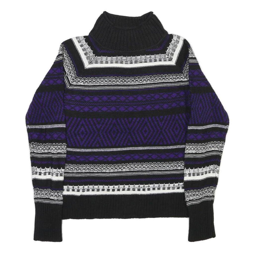 CHAPS Womens Black & Purple Patterned Wool Jumper Roll Neck Basic Knit M Warm