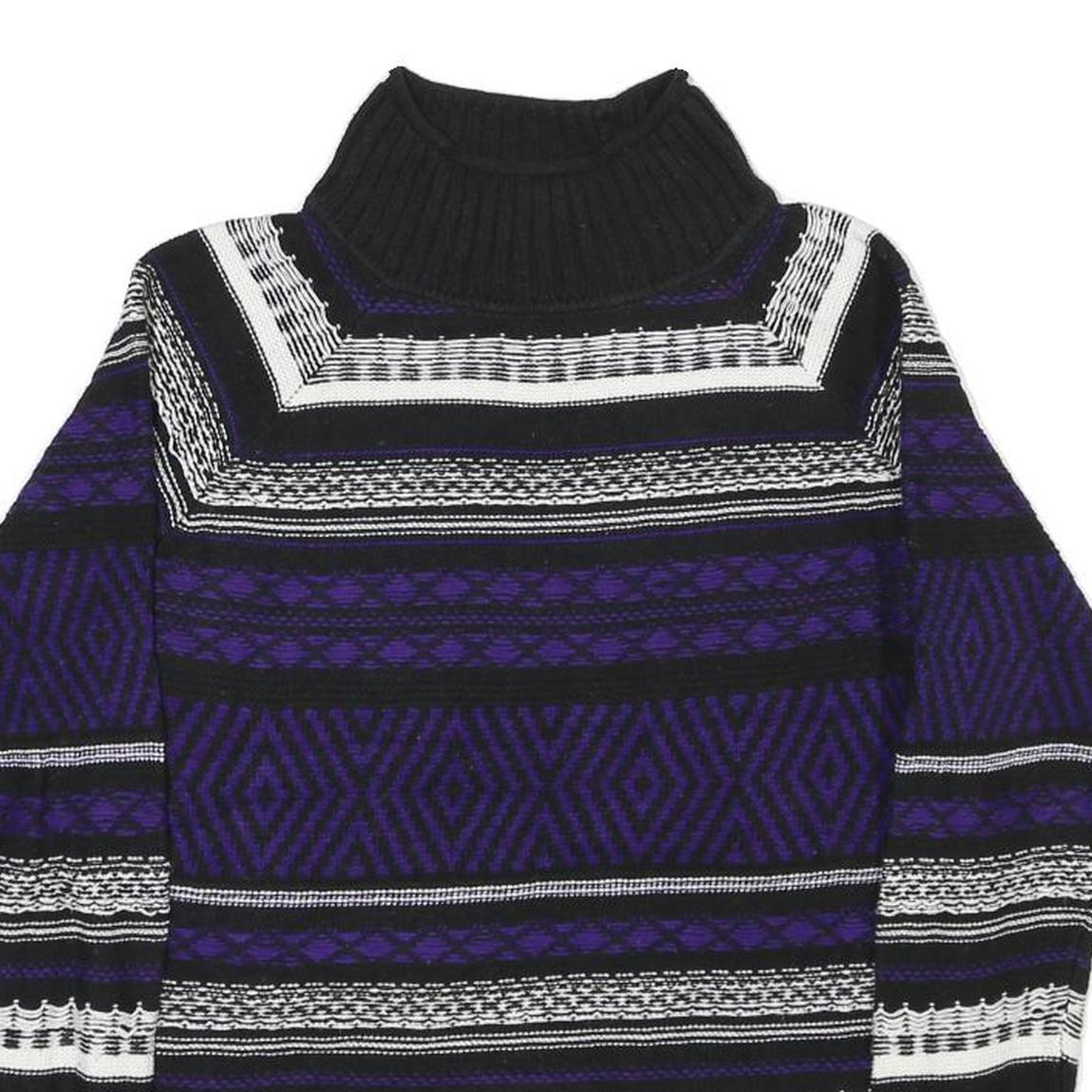CHAPS Womens Black & Purple Patterned Wool Jumper Roll Neck Basic Knit M Warm