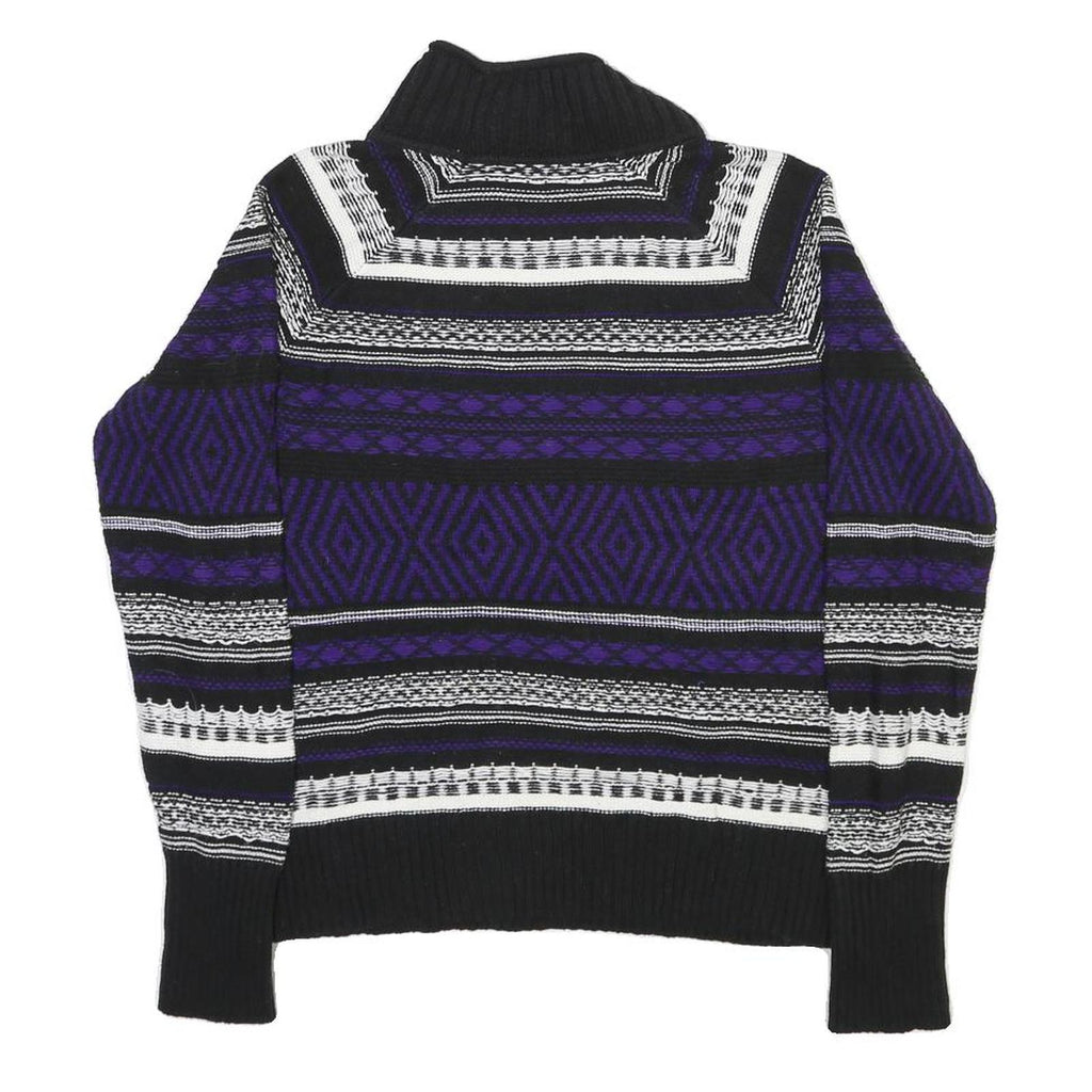 CHAPS Womens Black & Purple Patterned Wool Jumper Roll Neck Basic Knit M Warm