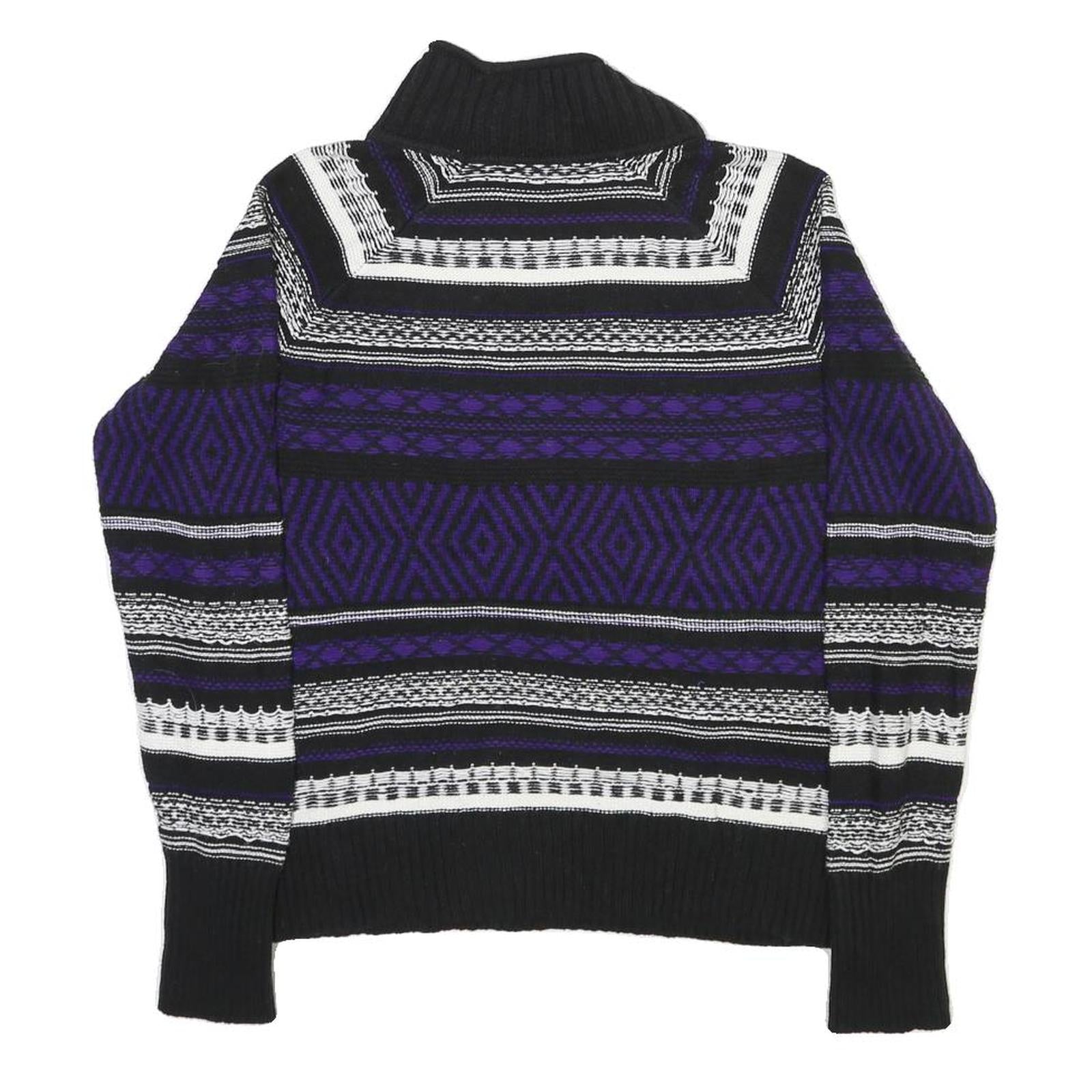 CHAPS Womens Black & Purple Patterned Wool Jumper Roll Neck Basic Knit M Warm