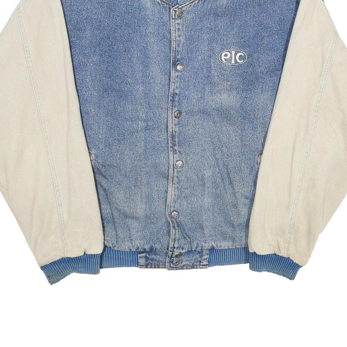 TEXX Mens Blue & Cream Button Cotton Denim Varsity Jacket XL Casual Outerwear