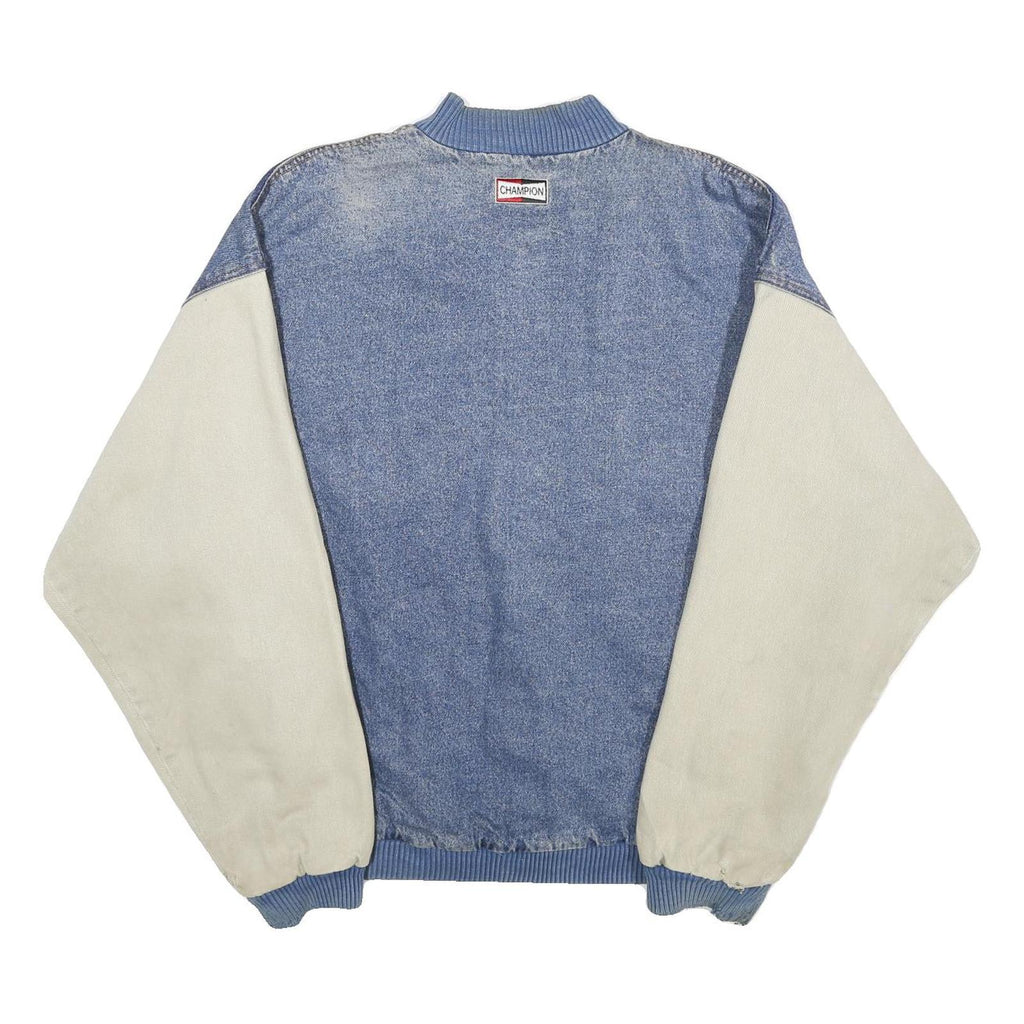 TEXX Mens Blue & Cream Button Cotton Denim Varsity Jacket XL Casual Outerwear