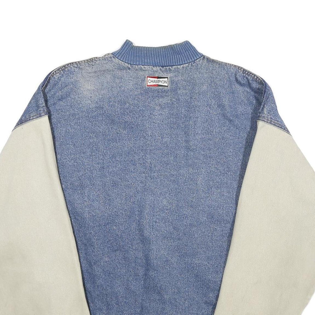 TEXX Mens Blue & Cream Button Cotton Denim Varsity Jacket XL Casual Outerwear