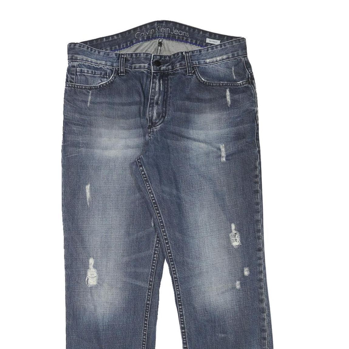 CALVIN KLEIN JEANS Mens Slim Blue Denim Medium W34 L30 Distressed Zip