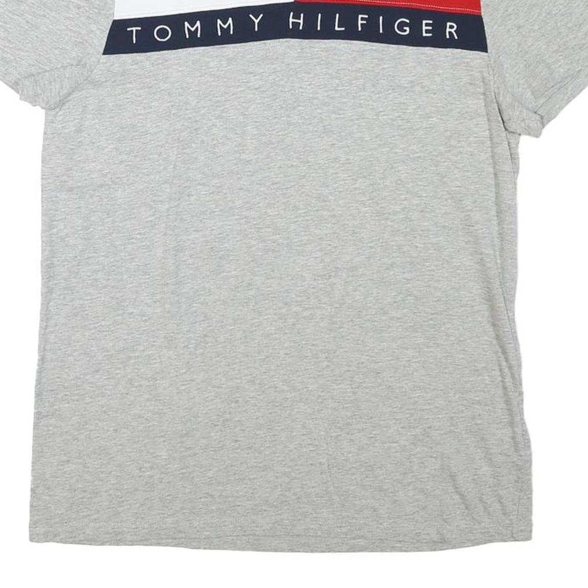TOMMY HILFIGER Mens Grey White & Red Colour Block T-Shirt XS Short Sleeve V-Neck
