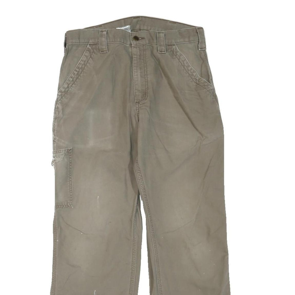CARHARTT Mens Regular Beige Cotton Blend Cargo Trousers W32 L30 Workwear Zip