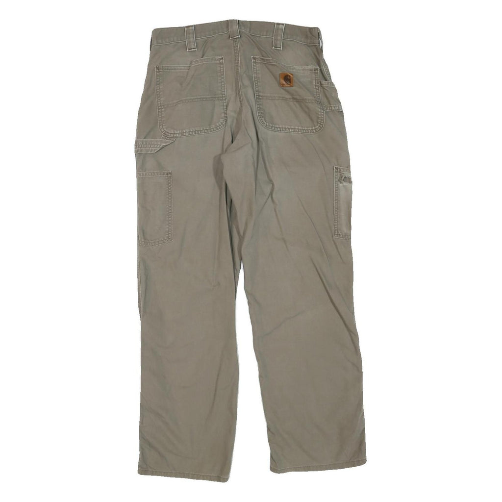 CARHARTT Mens Regular Beige Cotton Blend Cargo Trousers W32 L30 Workwear Zip