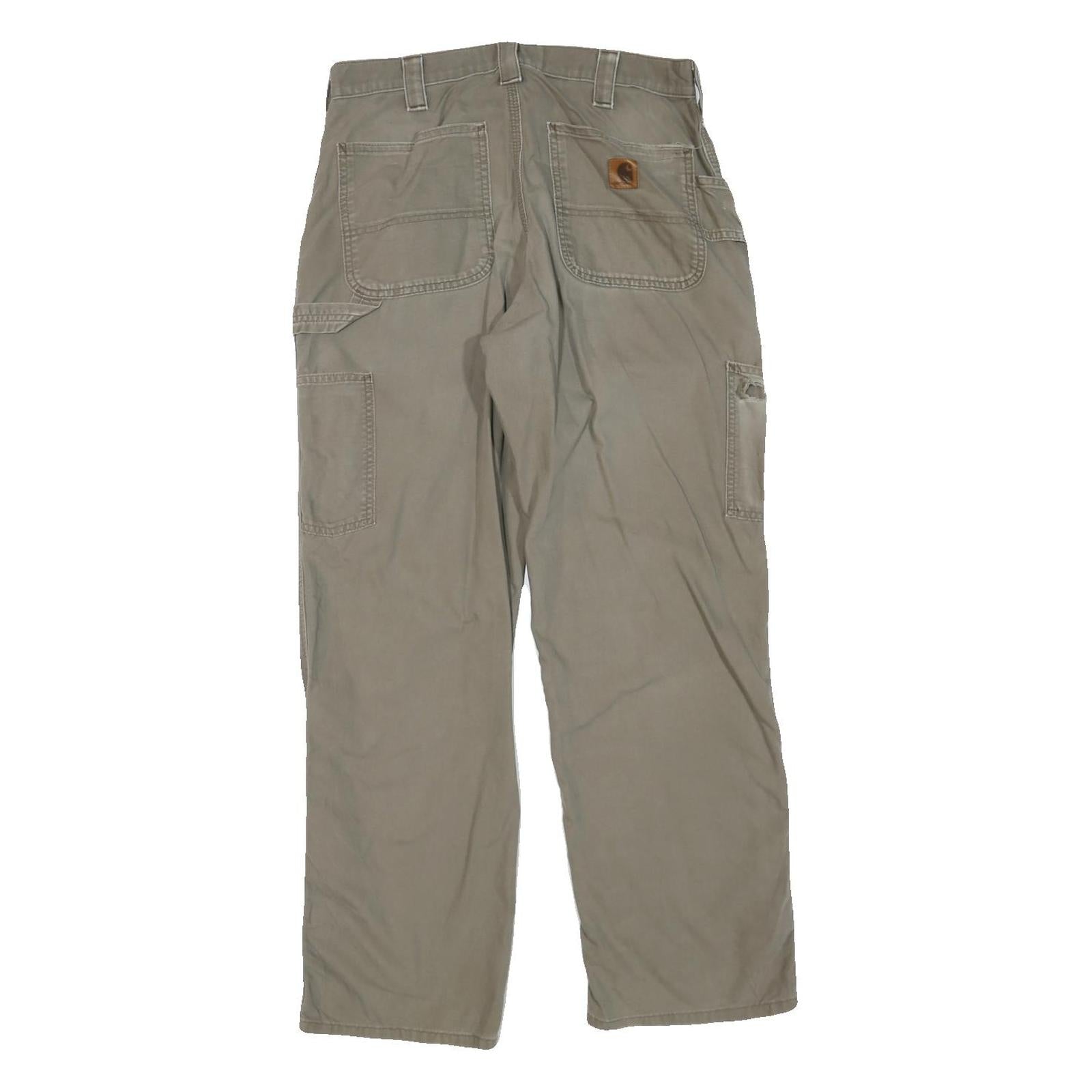 CARHARTT Mens Regular Beige Cotton Blend Cargo Trousers W32 L30 Workwear Zip