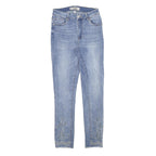 CHICOREE Womens Slim Light Blue Denim Jeans W24 L26 Slim Fit Embroidered Hem
