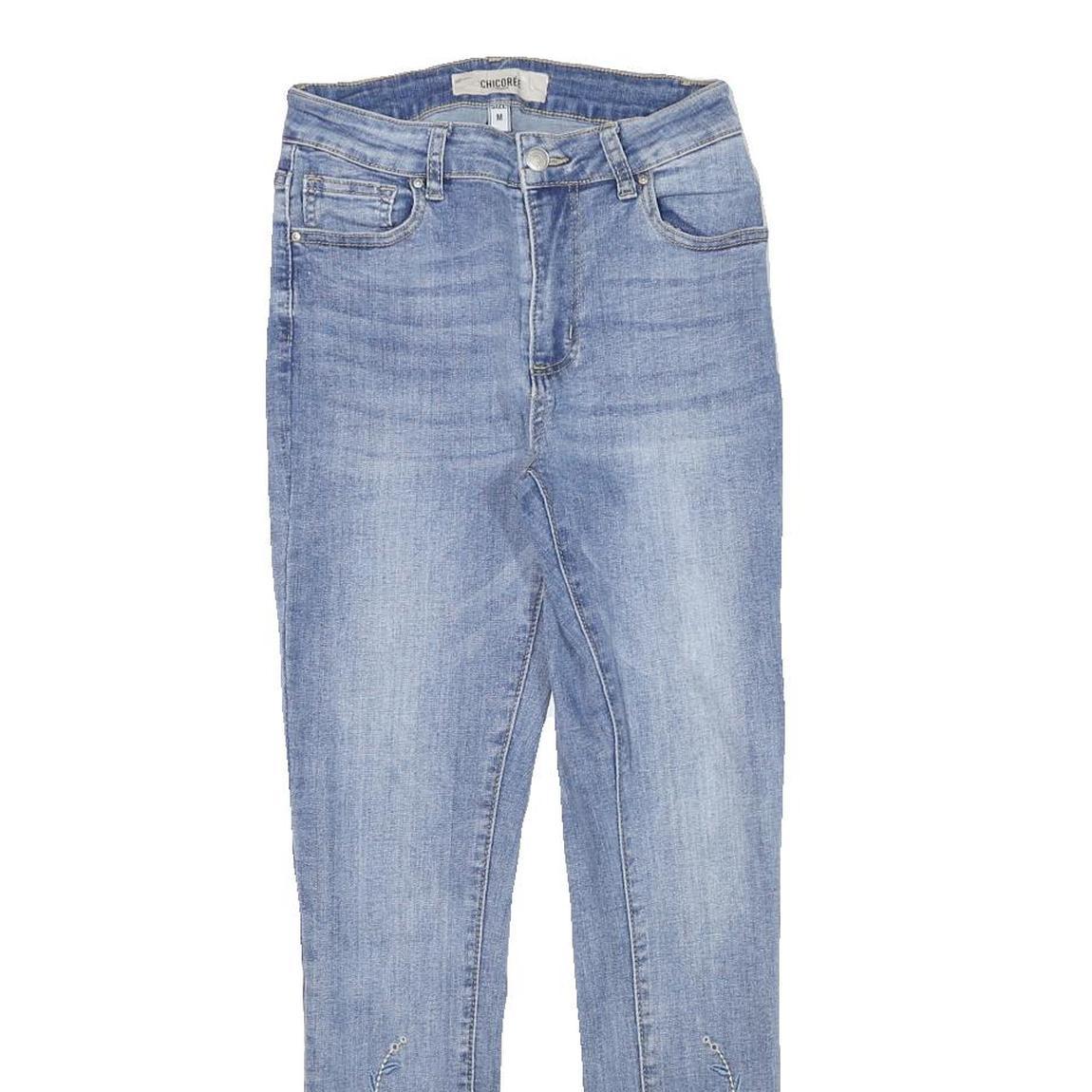 CHICOREE Womens Slim Light Blue Denim Jeans W24 L26 Slim Fit Embroidered Hem