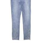 CHICOREE Womens Slim Light Blue Denim Jeans W24 L26 Slim Fit Embroidered Hem