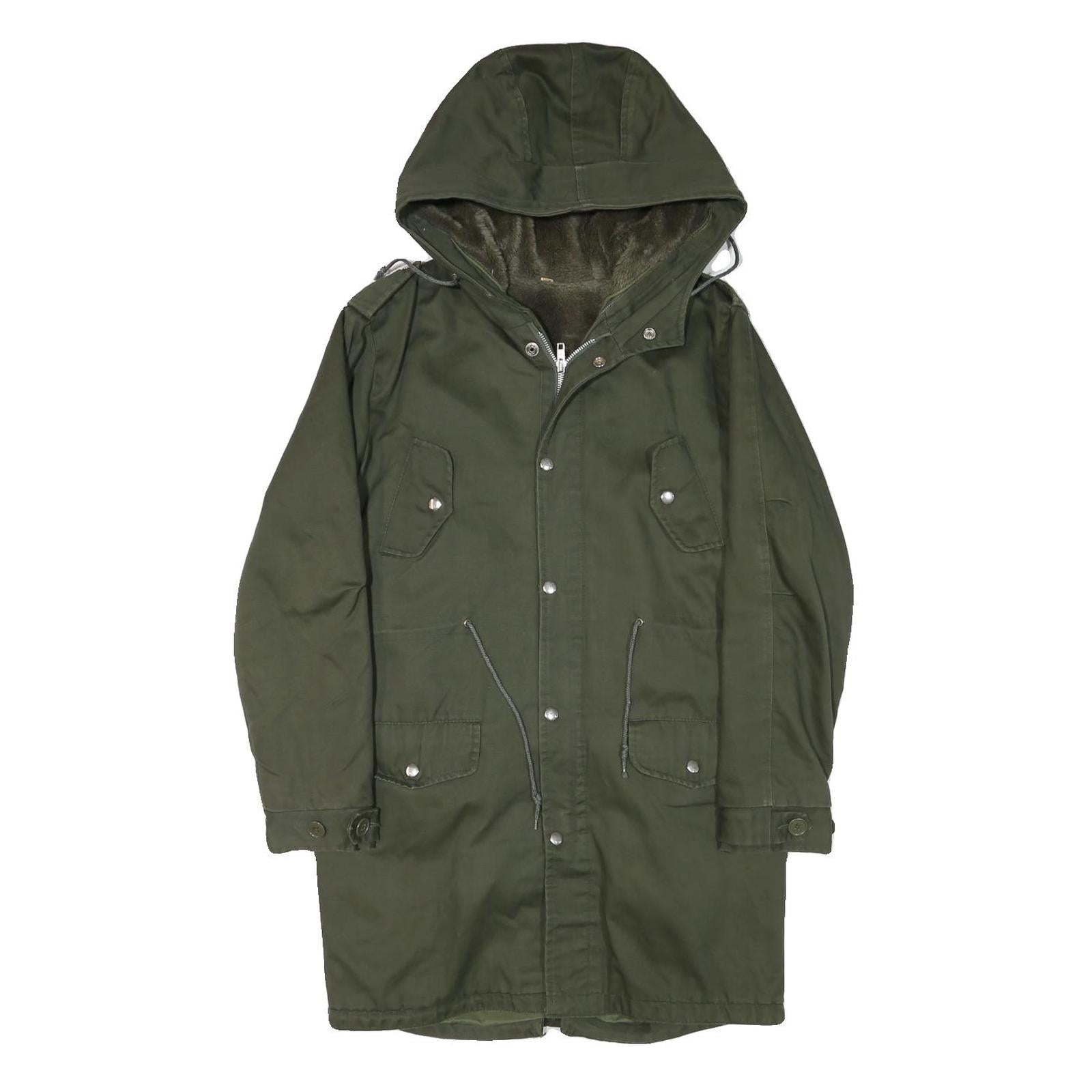 Womens Green Cotton Blend Hooded Zip Up Jacket M Plain Casual Outdoor