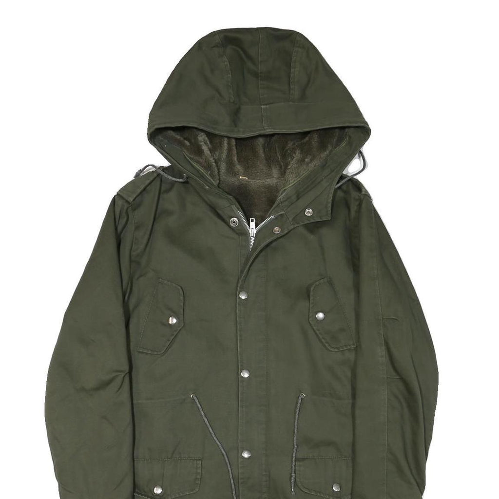 Womens Green Cotton Blend Hooded Zip Up Jacket M Plain Casual Outdoor