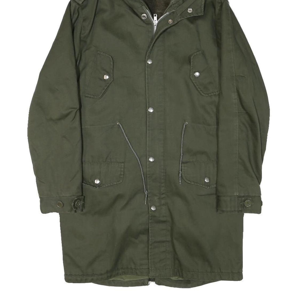 Womens Green Cotton Blend Hooded Zip Up Jacket M Plain Casual Outdoor