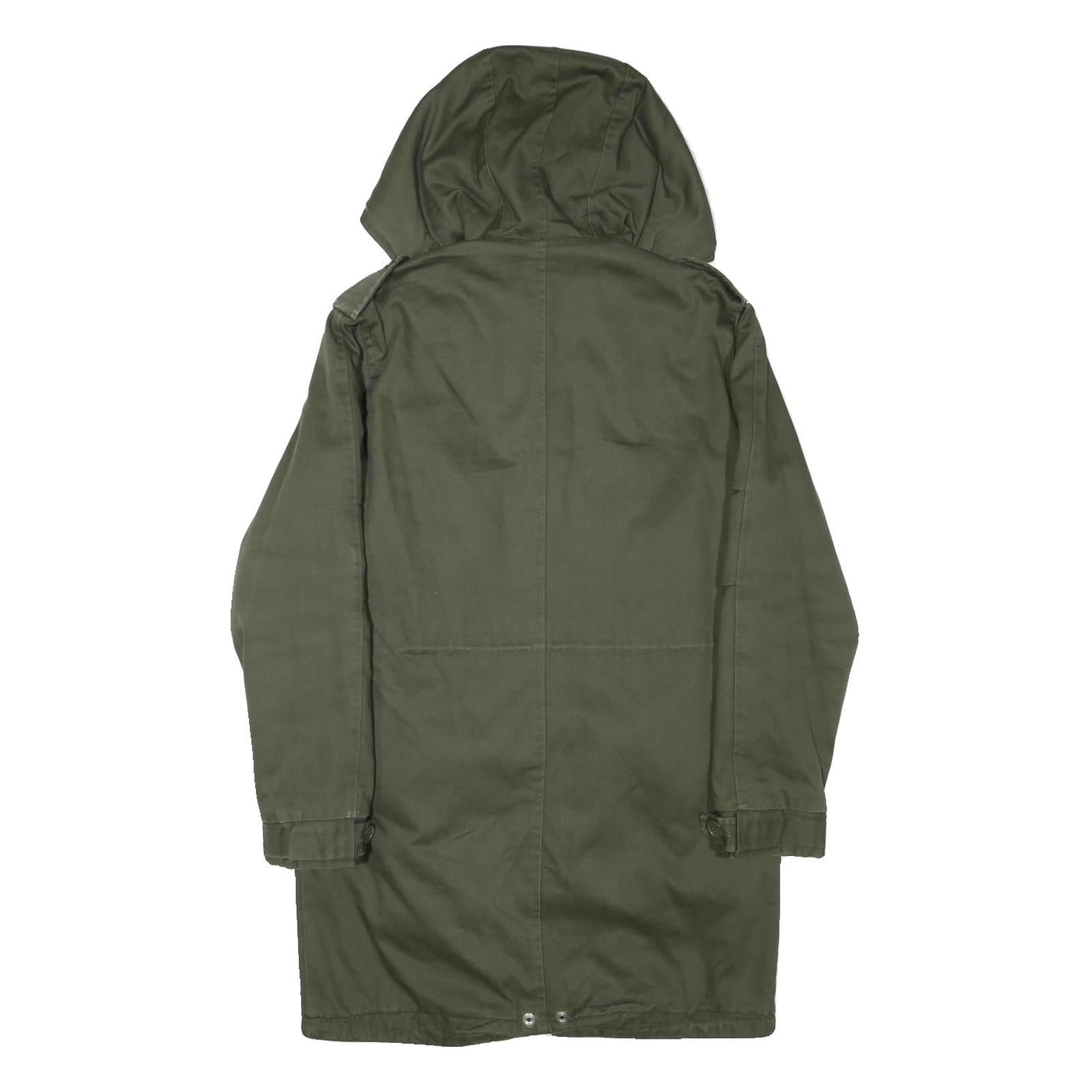 Womens Green Cotton Blend Hooded Zip Up Jacket M Plain Casual Outdoor