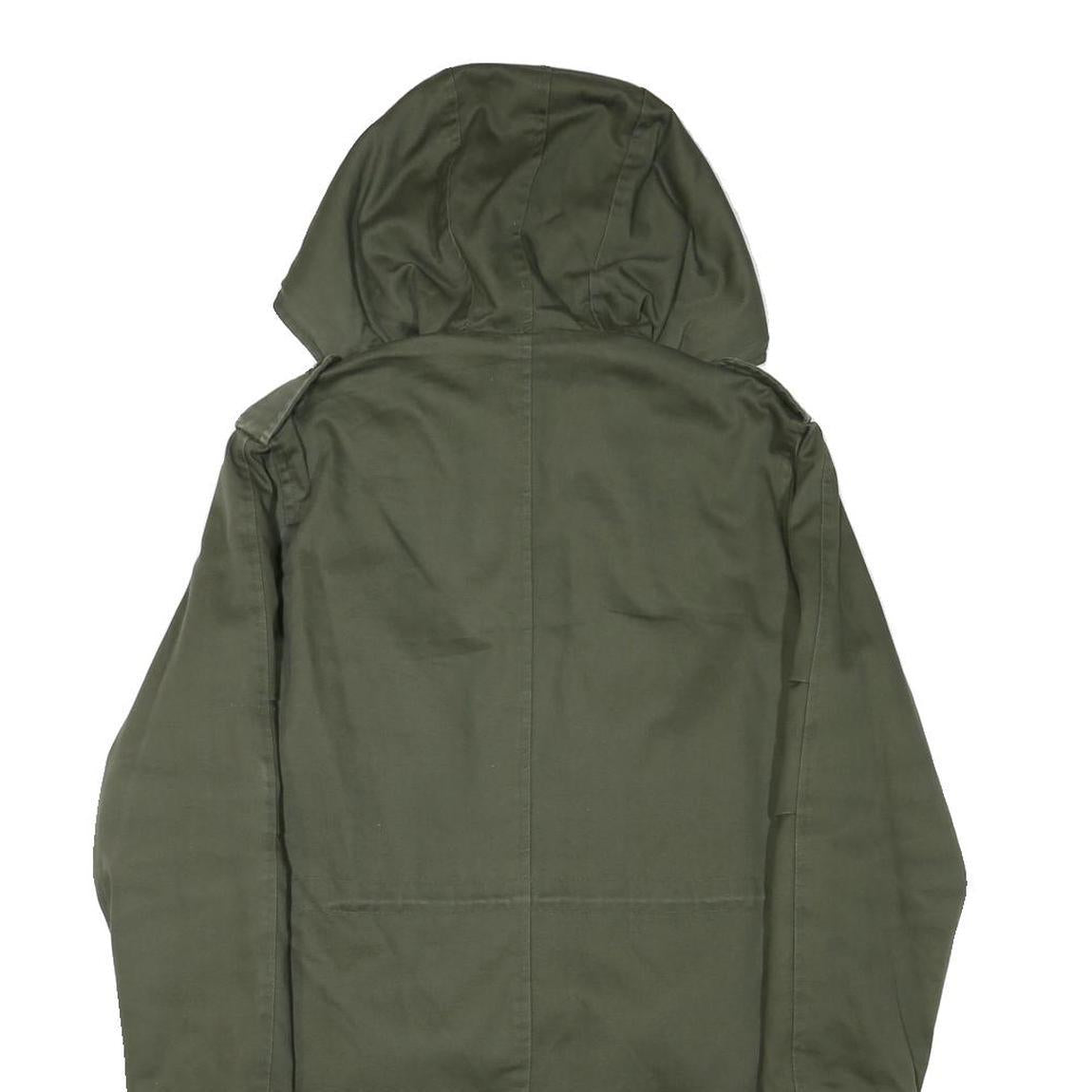 Womens Green Cotton Blend Hooded Zip Up Jacket M Plain Casual Outdoor