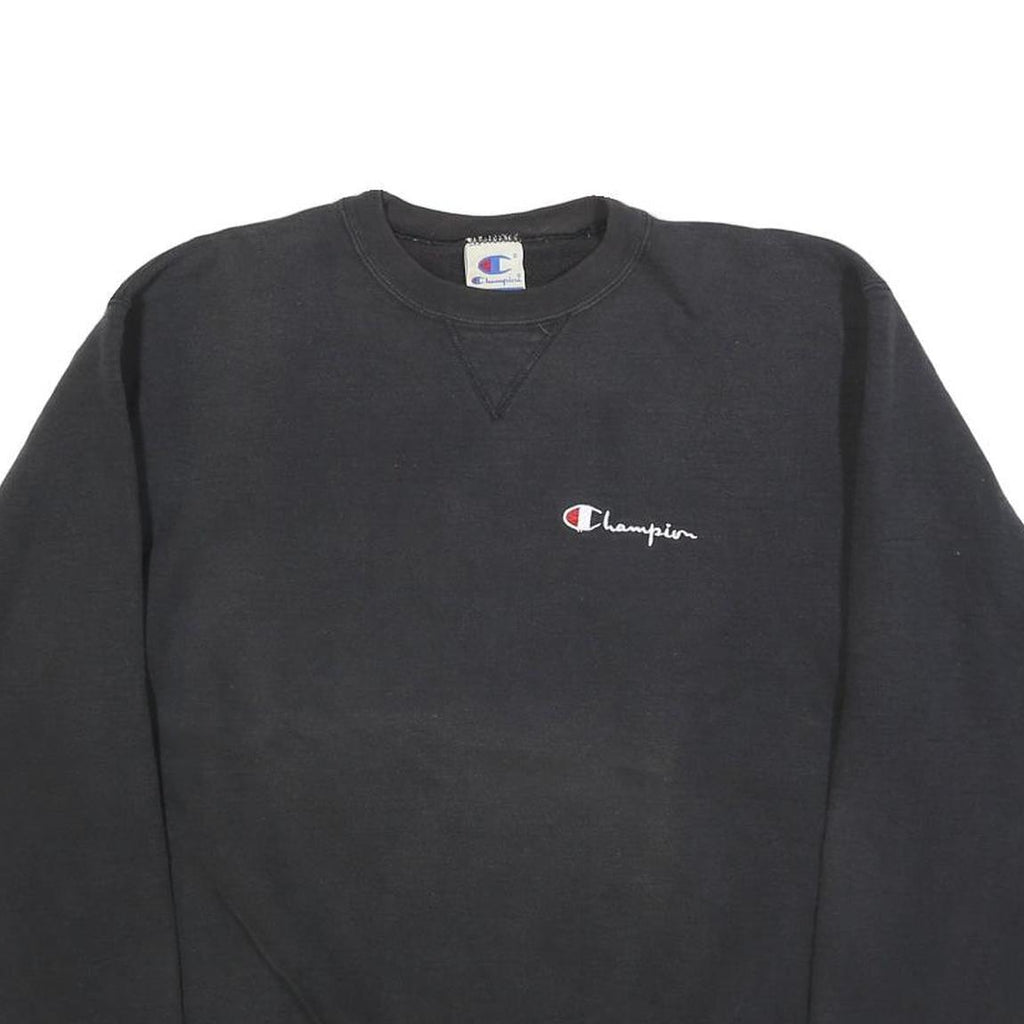CHAMPION Womens Black Cotton Blend Crew Neck L Sweatshirt Pullover Logo