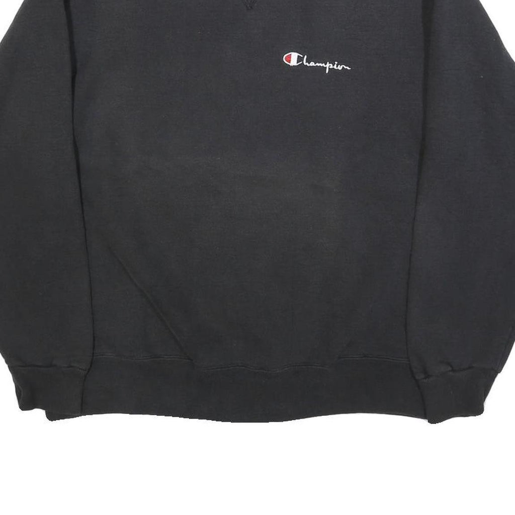 CHAMPION Womens Black Cotton Blend Crew Neck L Sweatshirt Pullover Logo