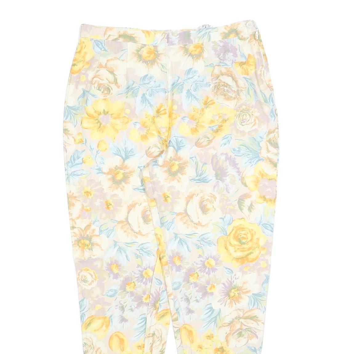 Womens Slim Floral Print Cotton Blend Trousers W30 L27 Zip Closure