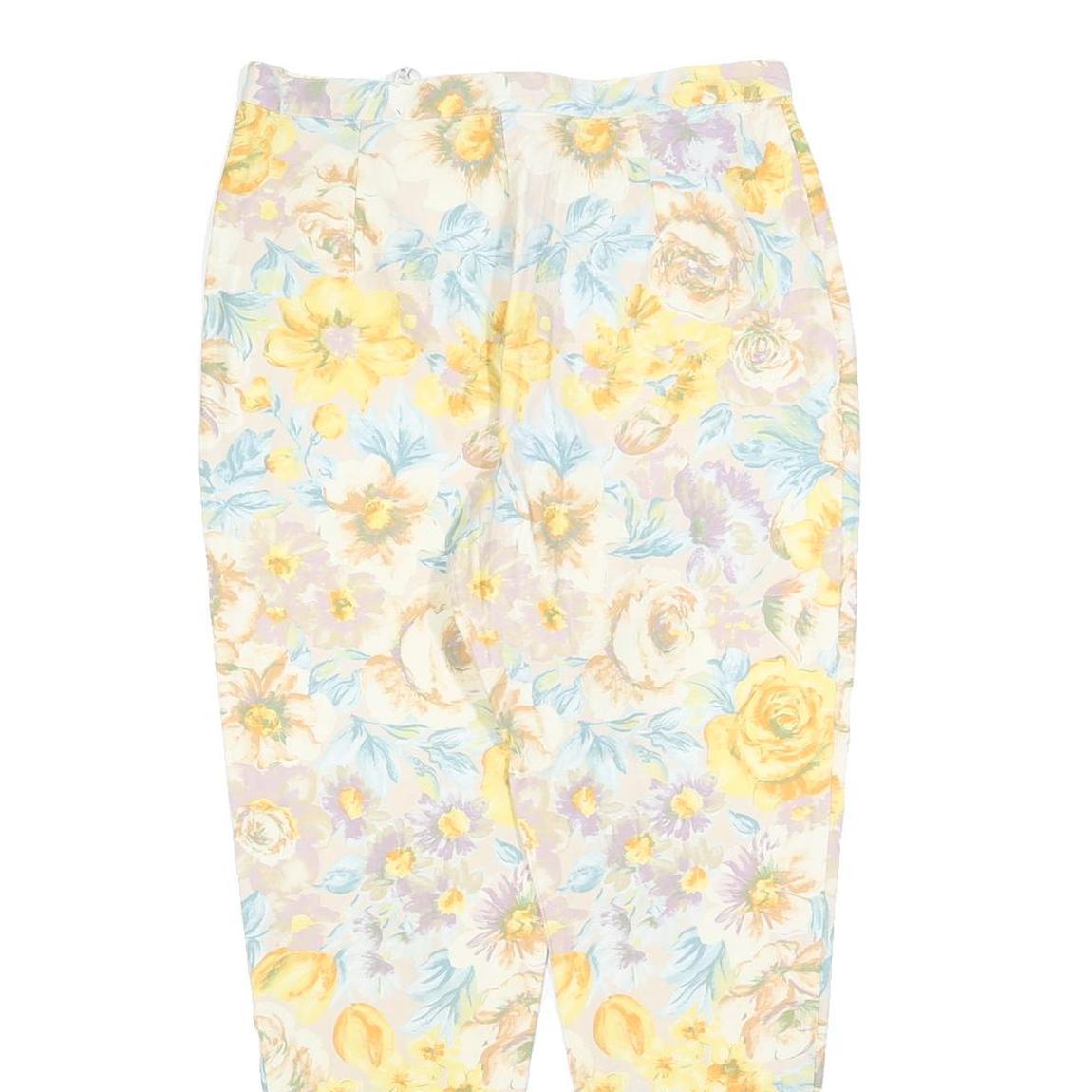 Womens Slim Floral Print Cotton Blend Trousers W30 L27 Zip Closure
