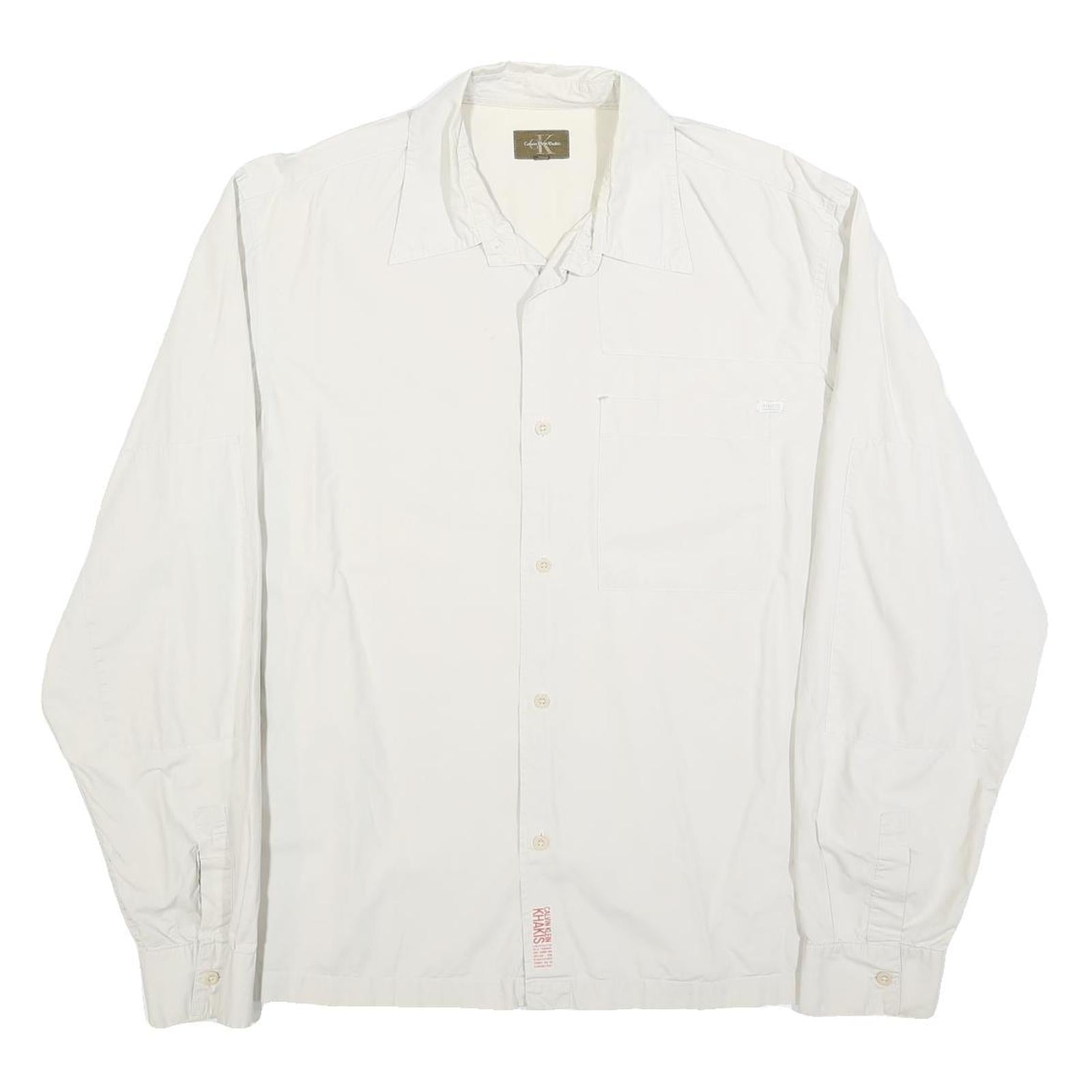 CALVIN KLEIN Mens White Plain 2XL Button Shirt Polyester Blend Casual Office