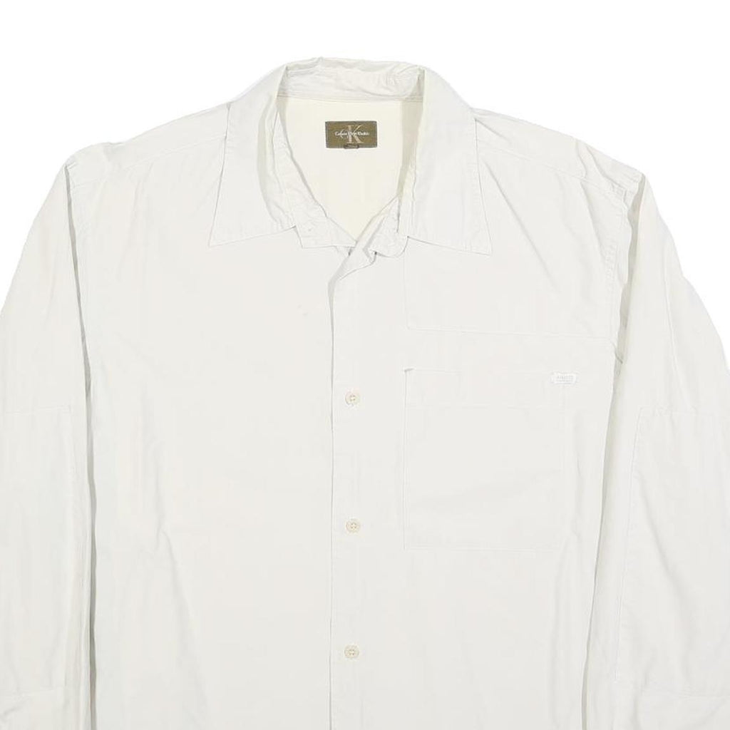 CALVIN KLEIN Mens White Plain 2XL Button Shirt Polyester Blend Casual Office