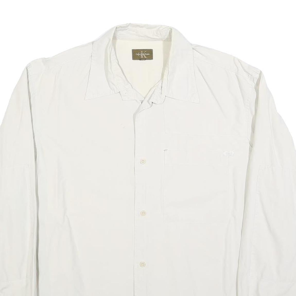 CALVIN KLEIN Mens White Plain 2XL Button Shirt Polyester Blend Casual Office