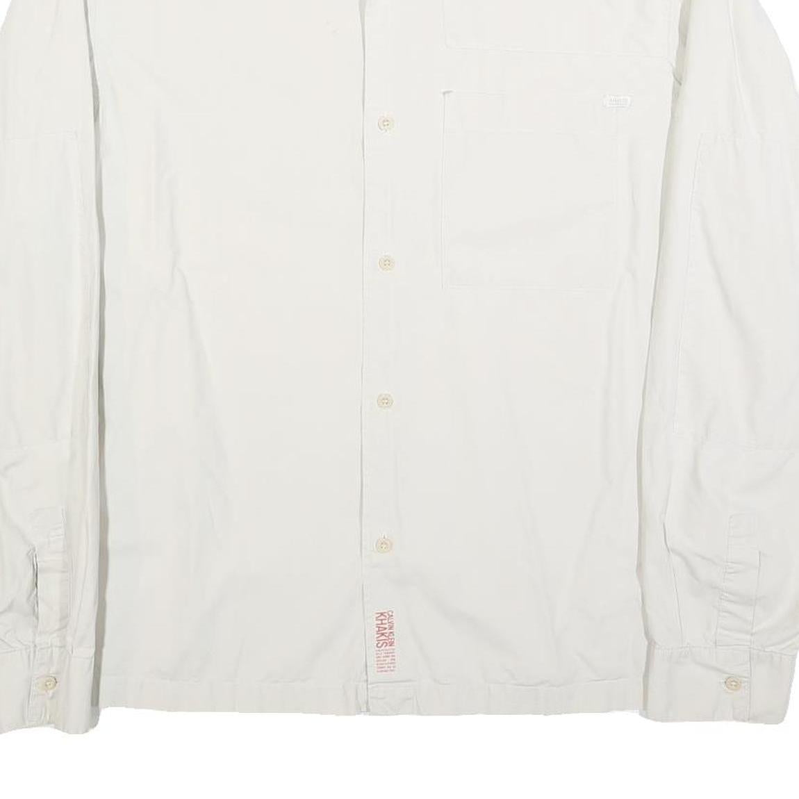 CALVIN KLEIN Mens White Plain 2XL Button Shirt Polyester Blend Casual Office