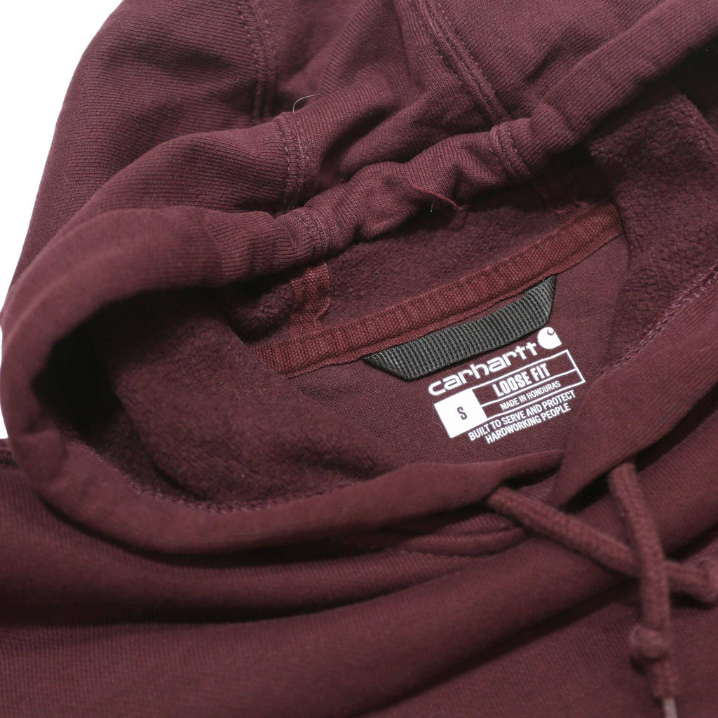 CARHARTT Mens Maroon Hoodie S Cotton Blend Logo Print Pullover Sweatshirt