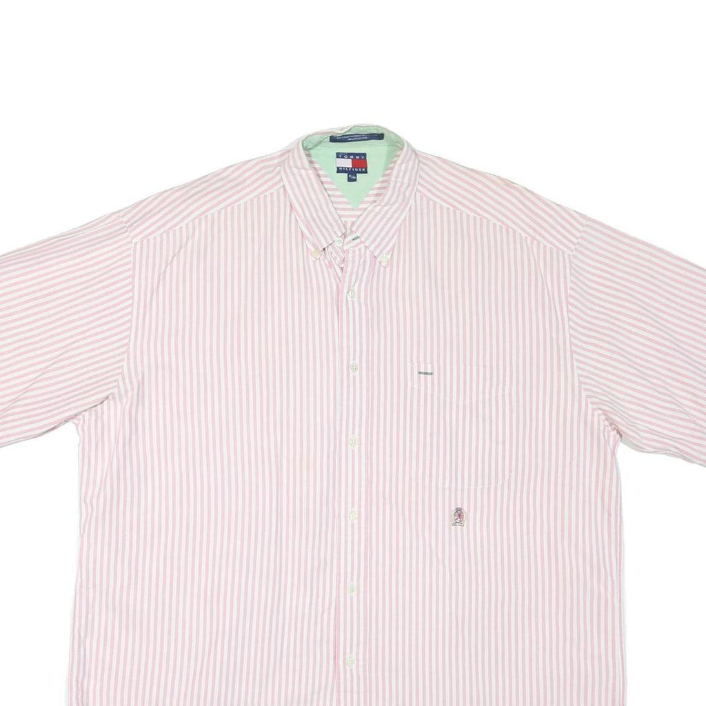 TOMMY HILFIGER Mens Pink & White Striped Shirt XL Button-Down Short Sleeve