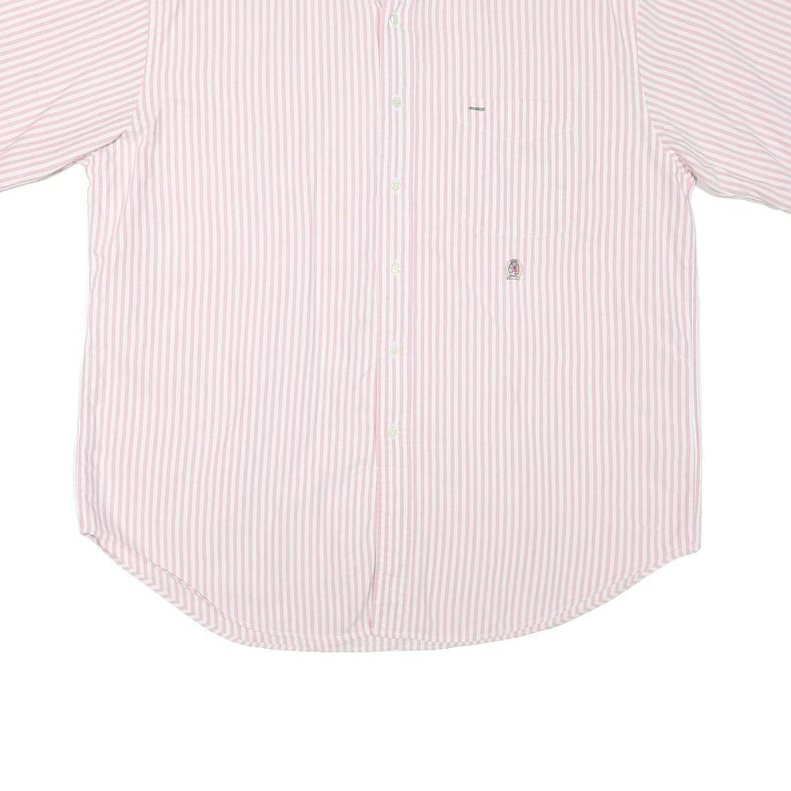 TOMMY HILFIGER Mens Pink & White Striped Shirt XL Button-Down Short Sleeve