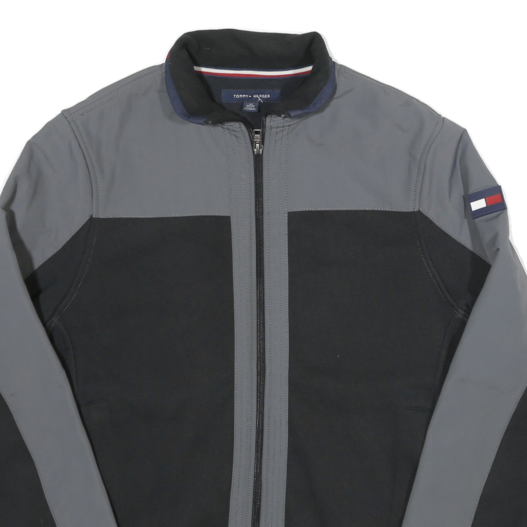 TOMMY HILFIGER Mens Black & Grey Colourblock Track Jacket XS Cotton Blend Zip